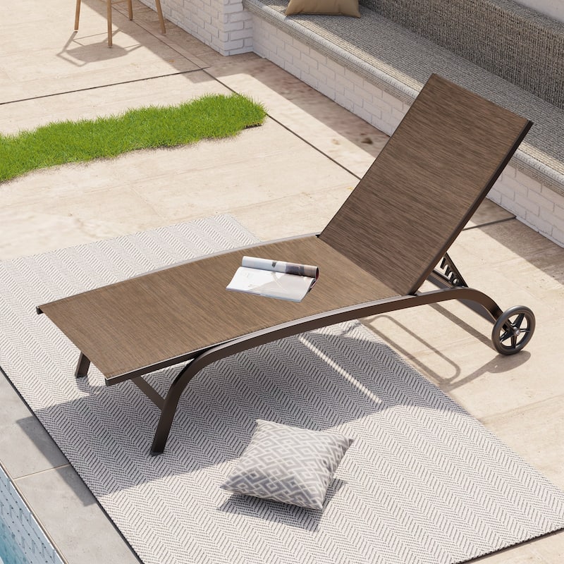 Outdoor Chaise Lounge Chair Pool Lounger with Adjustable Back and Wheels