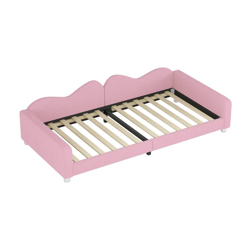 Pink Twin Upholstered Daybed with Sherpa Fabric & Cloud Backrest - Cozy!