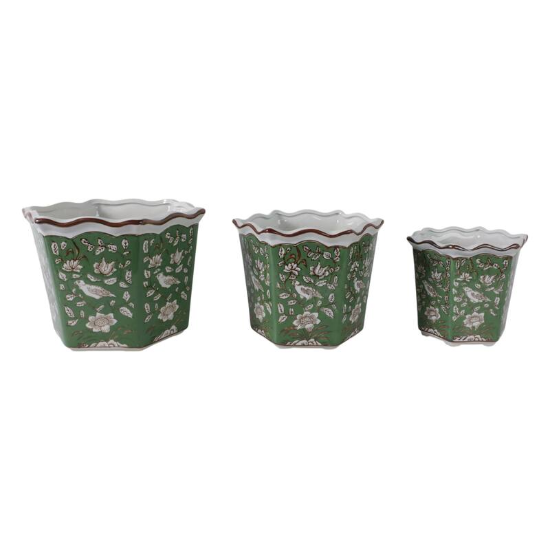 Ceramic Planters Intricate Detailing Durable Handmade (Set of 3) - 12" x 11" x 9"