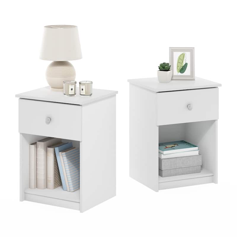 Furinno Lucca Nightstand with One Drawer, 2-Pack