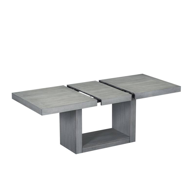 Contemporary Style 6-piece Extendable Pedestal Dining Table Set with Removable Leaf, 1 Bench and 4 Upholstered Chairs