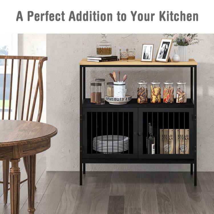 Kitchen Buffet Cabinet with 2 Doors and Open Shelf-Black - 31.5'' x 14'' x 35.5''