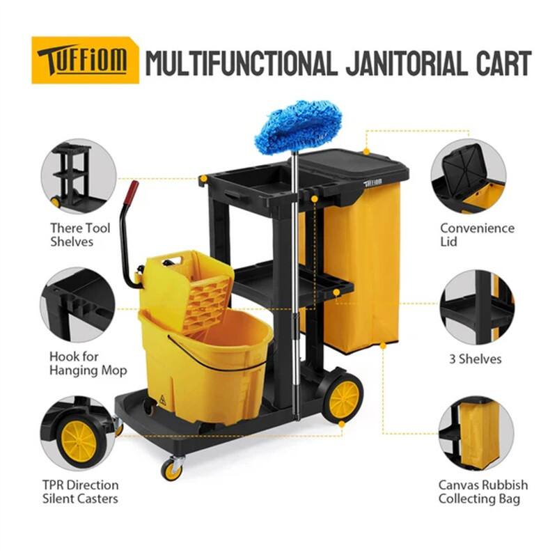 3 Tier Shelf Janitorial Cart Small 500lbs Capacity Commercial Cleaning Cart