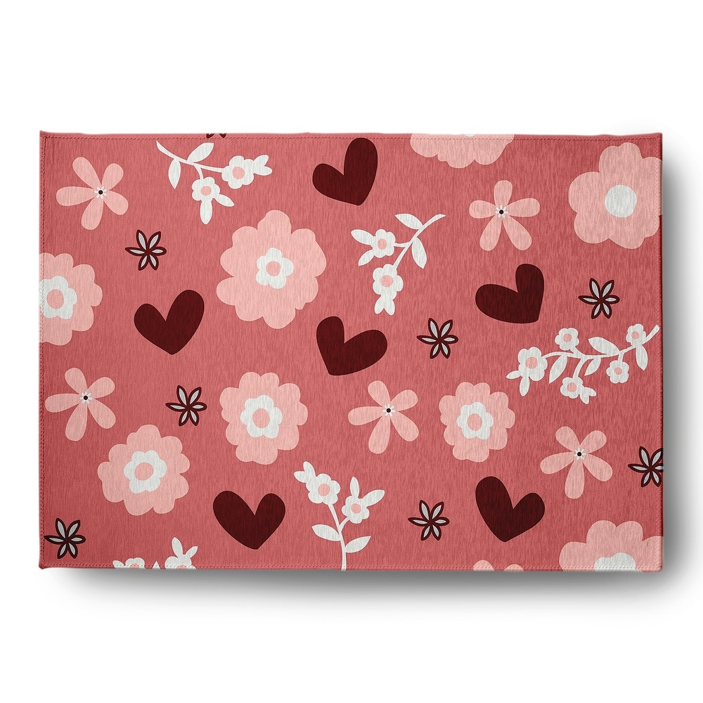 Flowery Love Valentines Chenille Indoor/Outdoor Rug