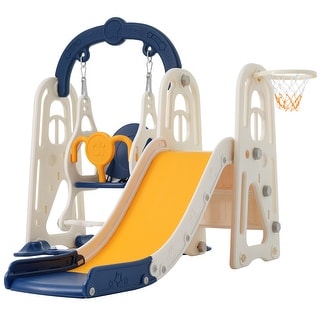 3 In 1 Toddler Slide And Swing Set Climber Slide Playset With Basketball Hoop Freestanding Indoor Outdoor