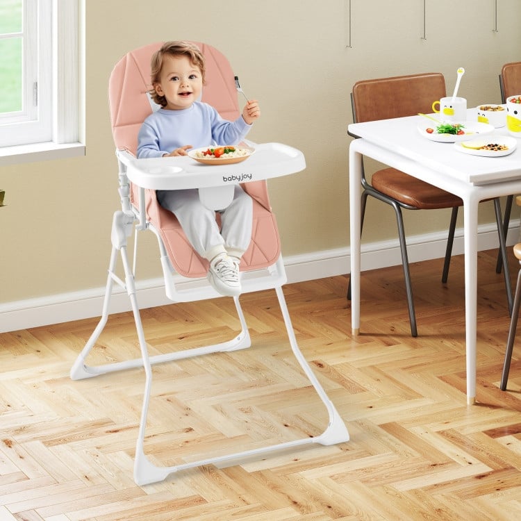 3-in-1 Foldable Baby High Chair with Tray and Footrest Adjustable Footrest Lightweight Waterproof PU Cushion