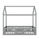 preview thumbnail 6 of 16, Twin Size House-Shaped Floor Bed Frame, Distressed Washed Wood Bed Frame with Fence and Door, Semi-Enclosed Design