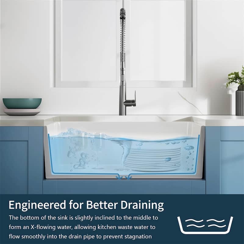 24 Inch Fireclay Farmhouse Sink Single Basin with Bottom Grid and Strainer