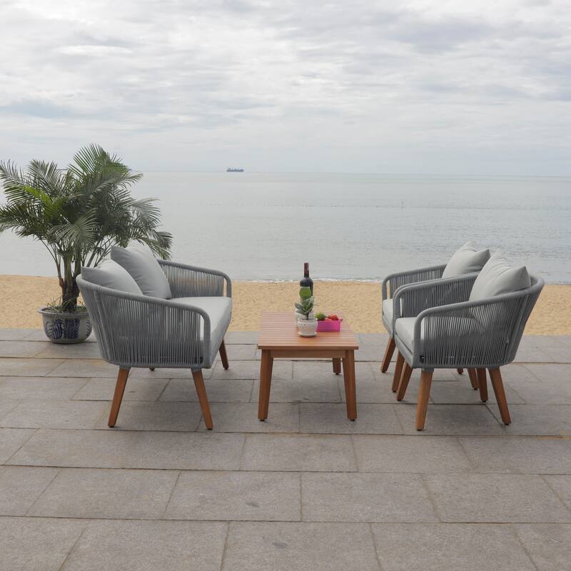SAFAVIEH Outdoor Tobia 4-Piece Patio Conversation Set - 55W x 30D x 28H