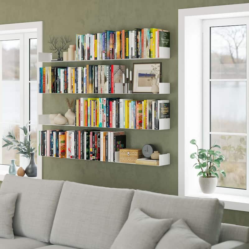 Wallniture Bali U Shape Floating Shelf White Metal Bookshelf White Wall Mount Shelving