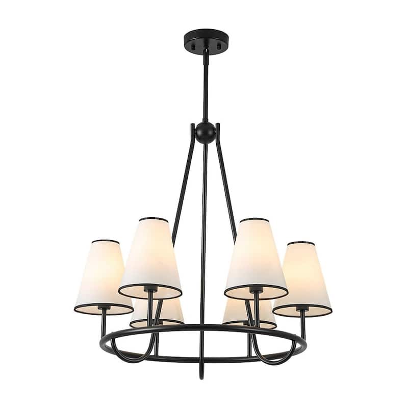 Transitional 6-Light White Fabric Cone Circular Chandelier 25.6 in