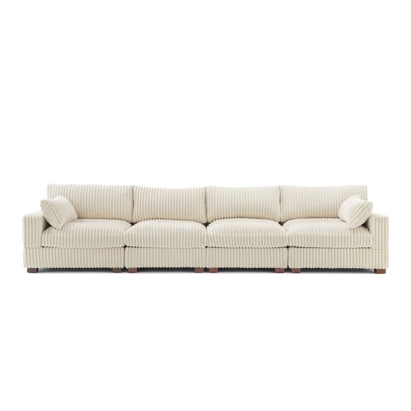 Plush Corduroy Upholstered Modular Sectional Sofa with Pillows