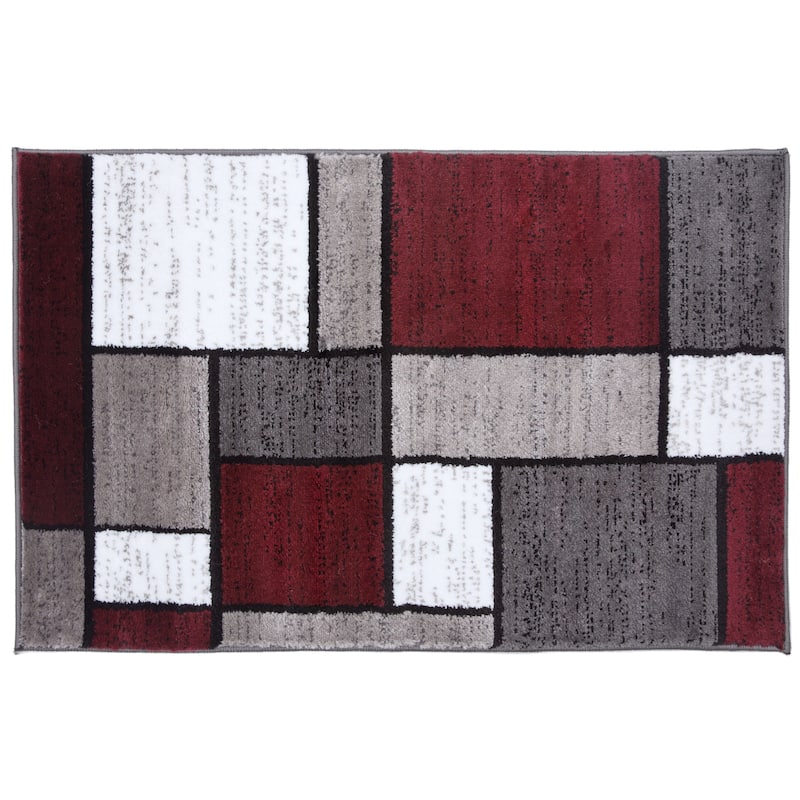World Rug Gallery Contemporary Modern Boxed Color Block Area Rug - 2' x 3' - Red