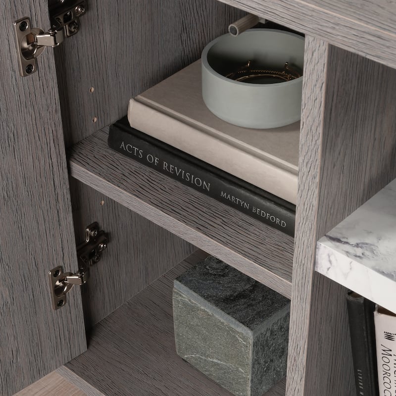 Contemporary Gray Nightstand with Adjustable Shelf & Marble Accents