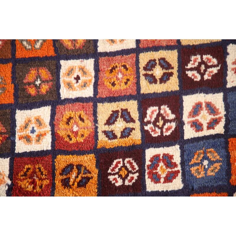Checkered Gabbeh Persian Vintage Runner Rug Handmade Wool Carpet - 2'1"x 4'9"