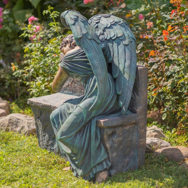 35" T Magnesium Napping Angel On Bench in Antiq. Bronze "Seraphina"