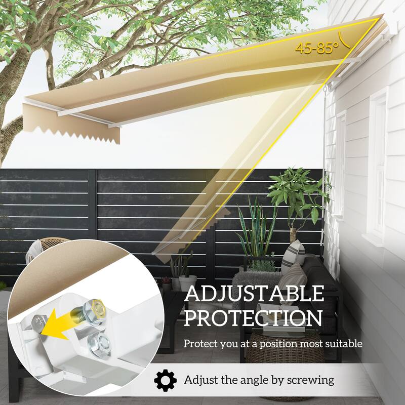 Outsunny 13' x 8' Manual Retractable Sun Shade Patio Awning with Durable Design & Adjustable Length Canopy