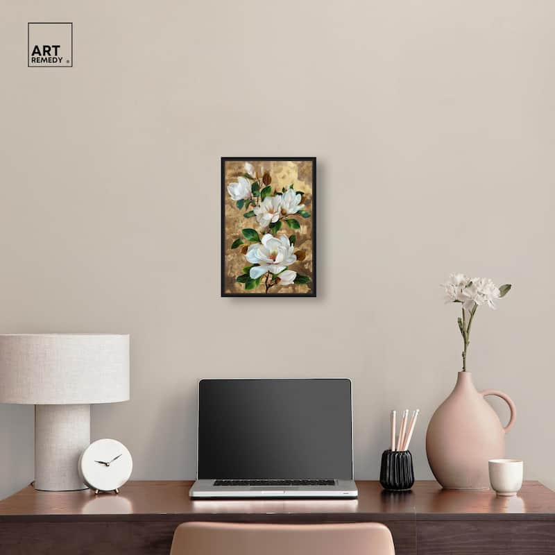Guilded White flora Canvas by Art Remedy