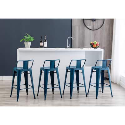 Metal Bar Stools Set of 4,Bar Stool with Low Back for Indoor/Outdoor Barstools