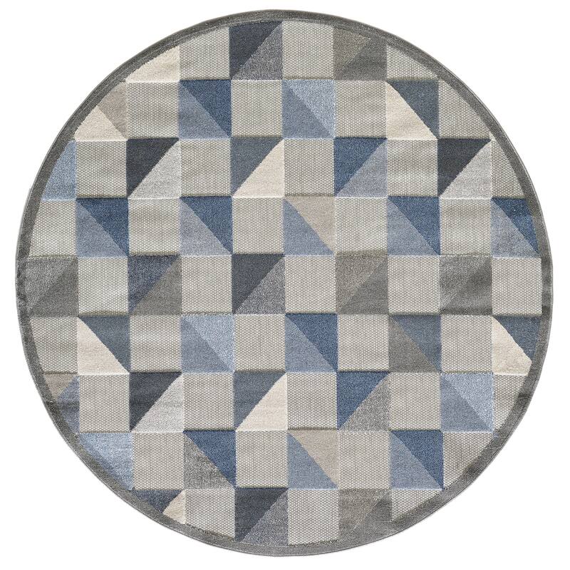 Domani Napa Geometric Ombre Indoor/ Outdoor Rug - 7'10' Round - Sky Blue