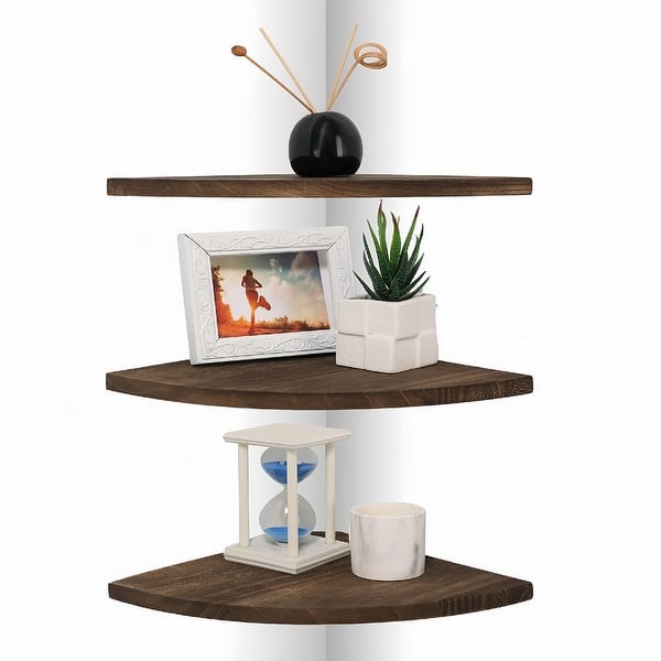 Corner Wall Shelves - 10"D x 10"W x 0.7"H - Dark Brown