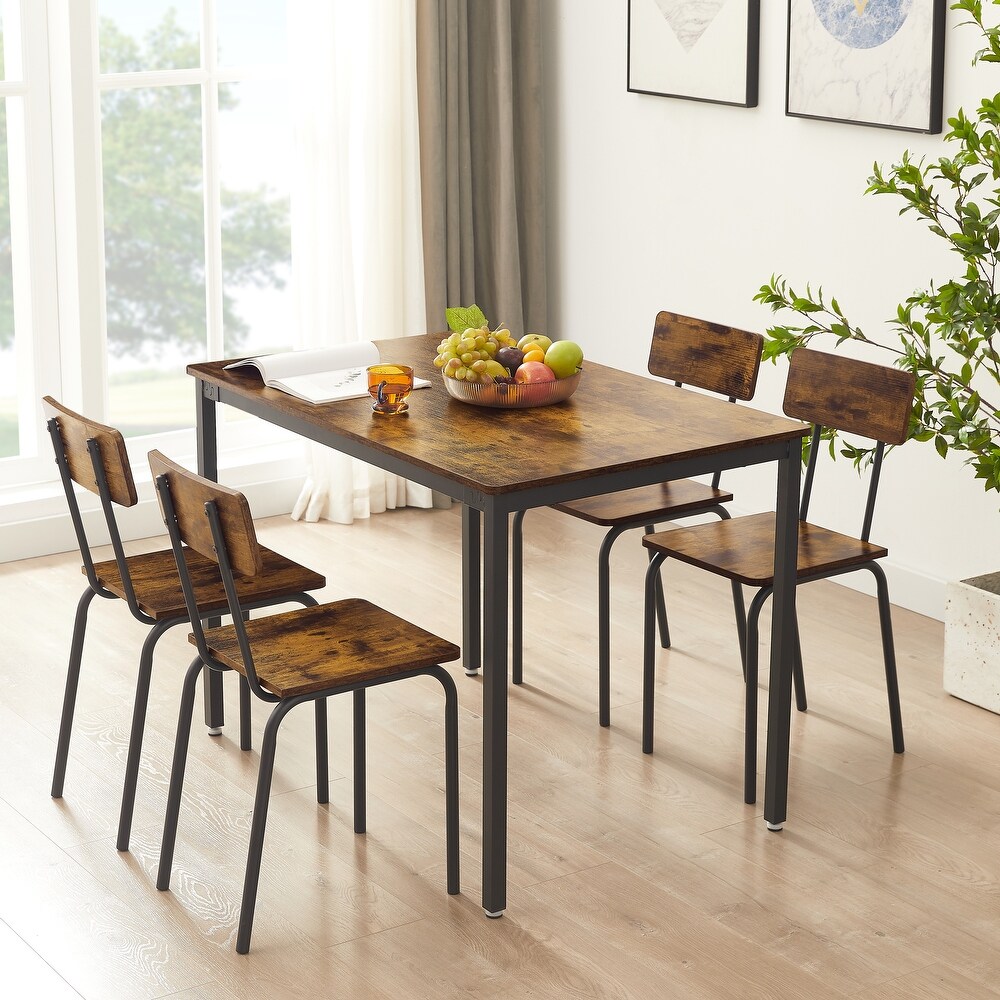 5 Piece Modern Wooden Kitchen Dining Table Set With Metal Legs 4 Chairs-brown/silver Counter Office 