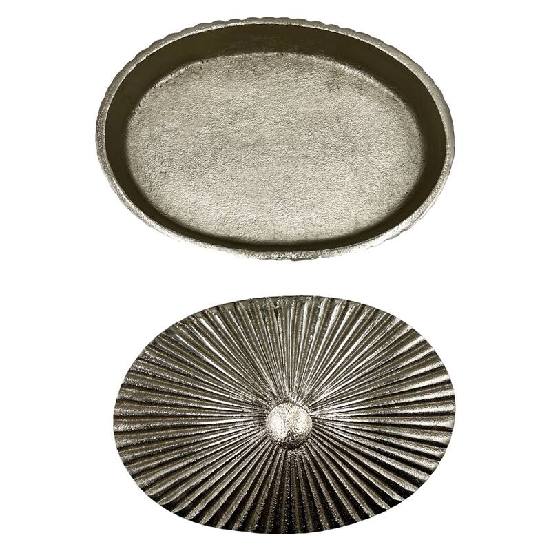 10 Inch Wide Decorative Handmade Aluminum Oval Bowl with Cap - 10 x 7 x 3 in