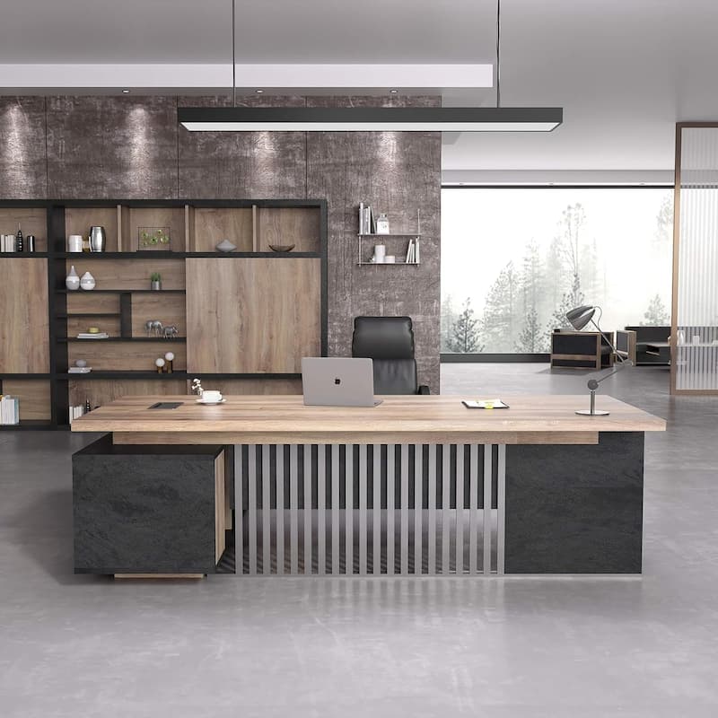 Large L-Shaped Executive Desk with Drawers Cabinet Cable Management