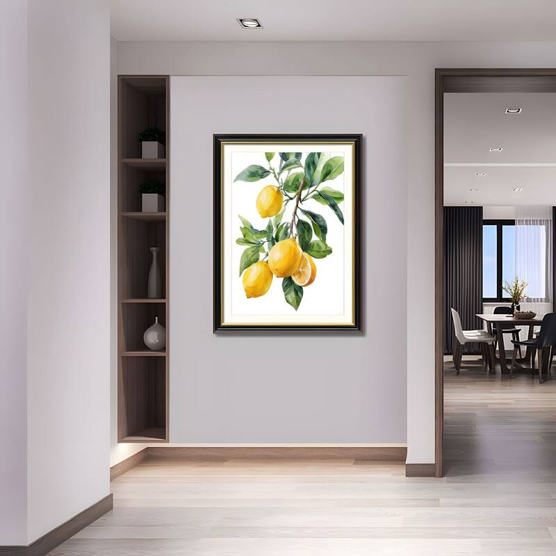 Set of 2 Lemon Botanical Canvas Wall Art - Interchangeable Prints with Solid Wood Frames, Fresh Fruit Artwork for Kitchen
