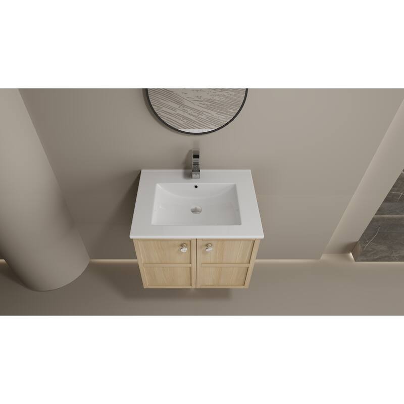 24" Wall-Mounted Bathroom Vanity whit Ceramic Sink