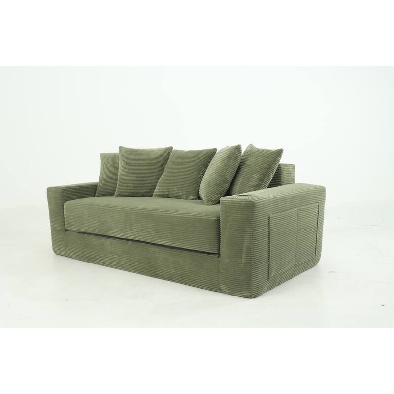 Convertible Sofa Bed, 76" Boneless Loveseat Couch 2 in 1 Foldable Floor Sofa Couch with 2 Cup Holders, Folding Sleeper Chair