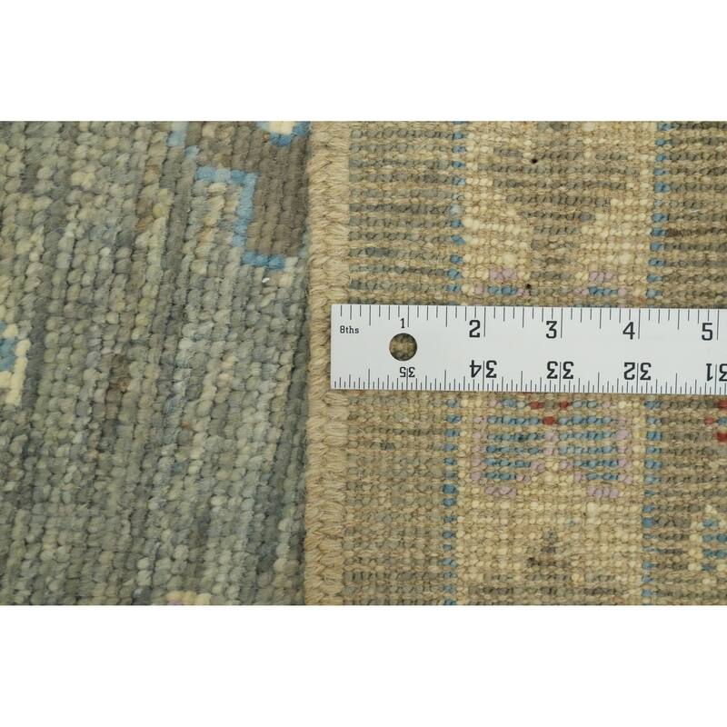 Handmade Gray Oushak Vegetable Dye Area Rug, Floral Geometric Carpet - 11' 10'' X 9' 2''