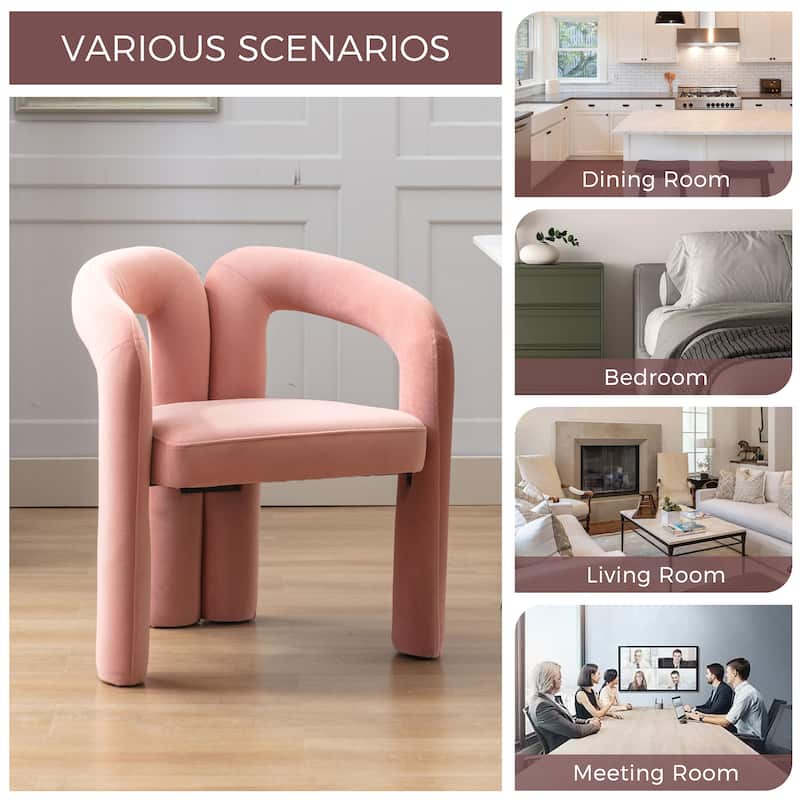 Pink Modern 25.2" Upholstered Accent Chair with Curved Circular Backrest and High-Density Foam (Set of 2)
