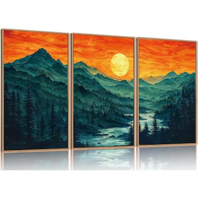 Abstract Ridge Wall Painting, Boho Sunset Scenery Wall Decor