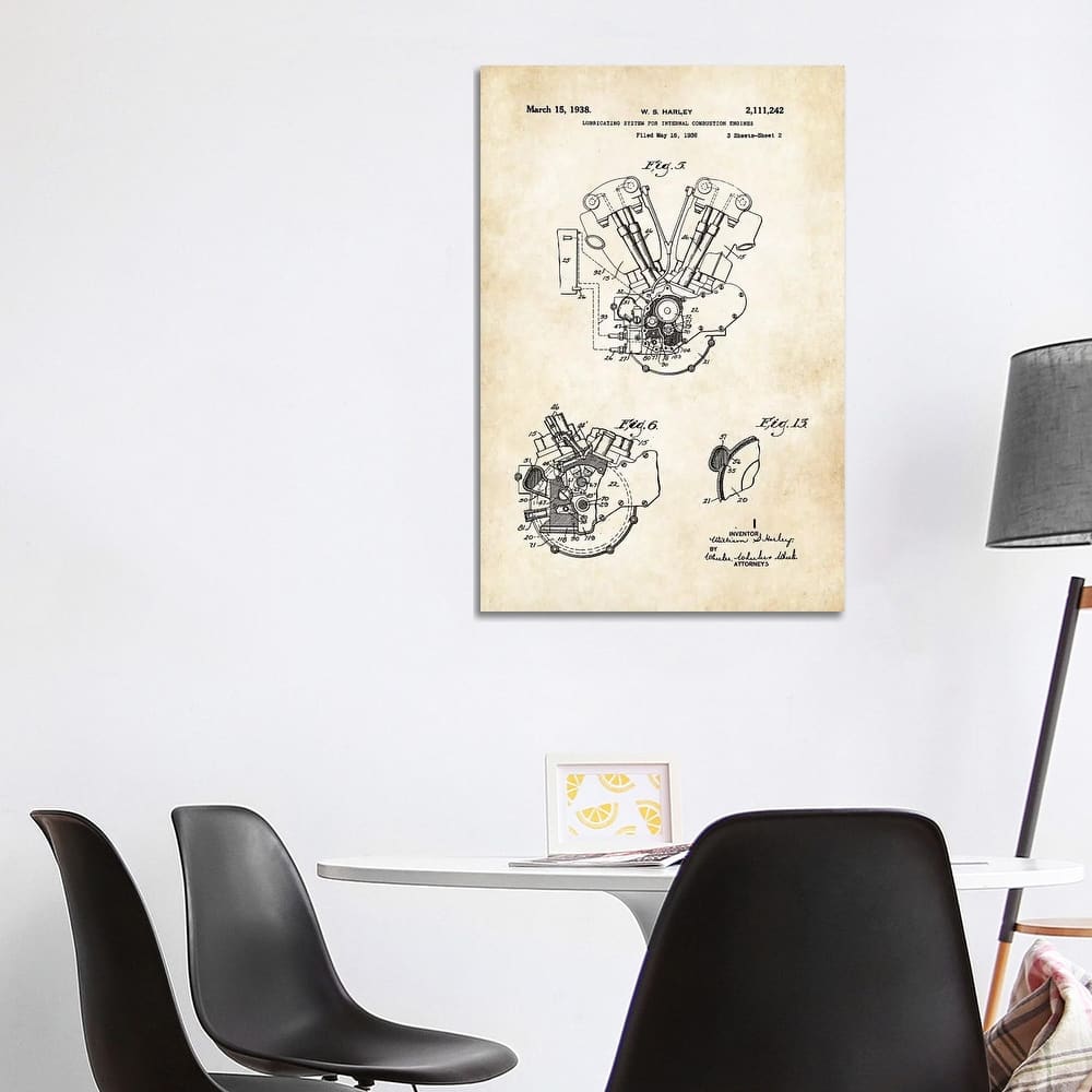 iCanvas "Harley Davidson Knucklehead Engine" by Patent77 Canvas Print
