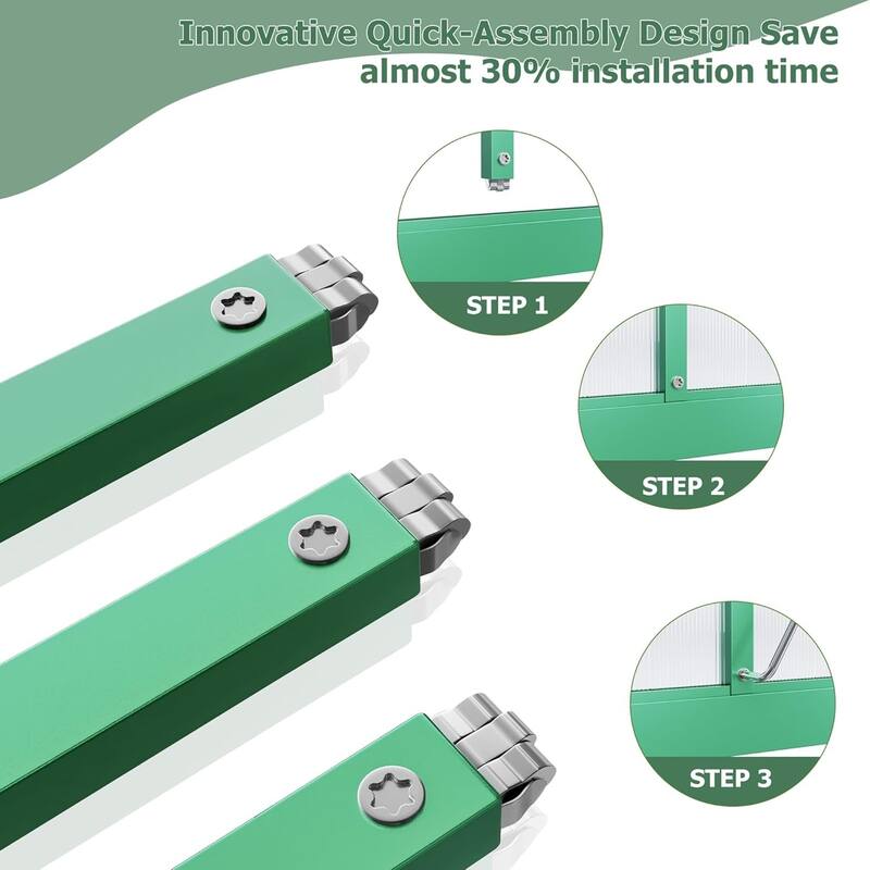 8x14 FT Outdoor Greenhouse, Polycarbonate Greenhouse with Roof Vent and Ground Nails, Green - 8*14FT