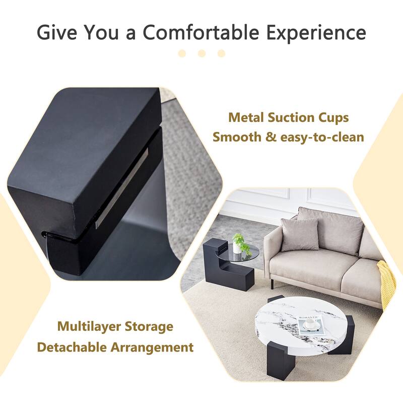 Modern Round Coffee Table with MDF L-Shaped Legs and Double-Layer Design for Living Room