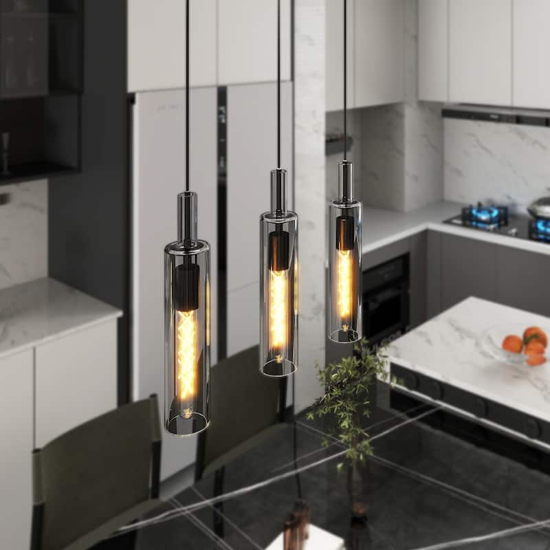 Pendant Light Fixtures,3 Pack Modern Pendant Lighting with Clear Striped Glass Shade, Hanging Pendant Lights Kitchen Island
