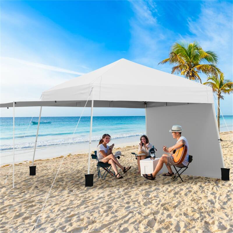 10x9.2 ft Pop-Up Canopy Tent with Awning and Sidewalls Stable Metal Frame for Outdoor Use - 14 x 9.2 x 8.3/8.7 ft (L x W x H)