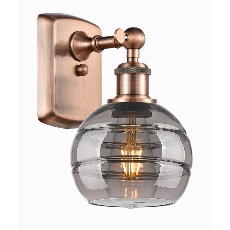 Innovations Lighting 516-1W-9-6 Rochester Sconce Rochester 9" Tall - Antique Copper / Light Smoke