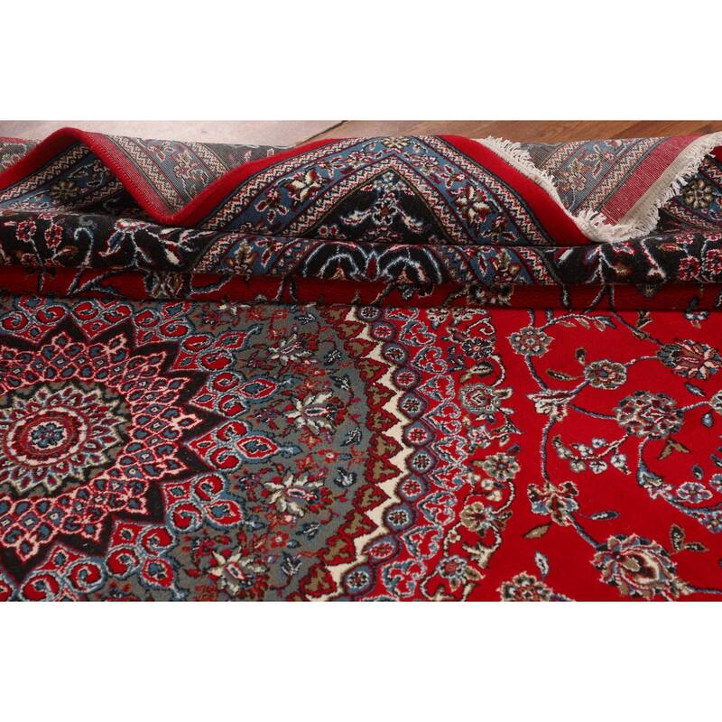 Traditional Red Kashan Turkish Area Rug Bedroom Machine-Made Carpet - 9'8" x 13'4"