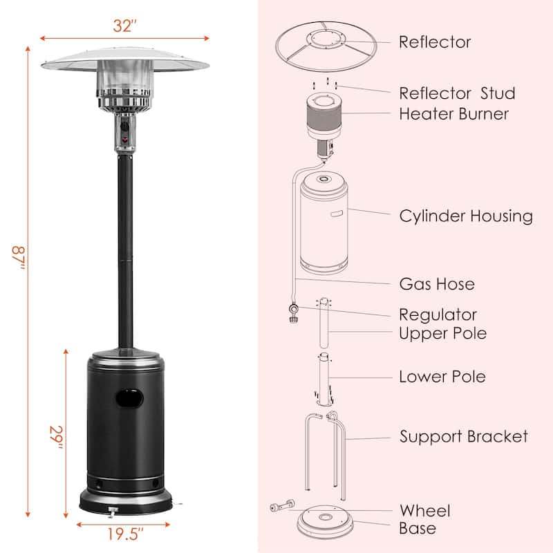 Garden Propane Standing LP Gas Steel Accessories Heater - 7.25 ft