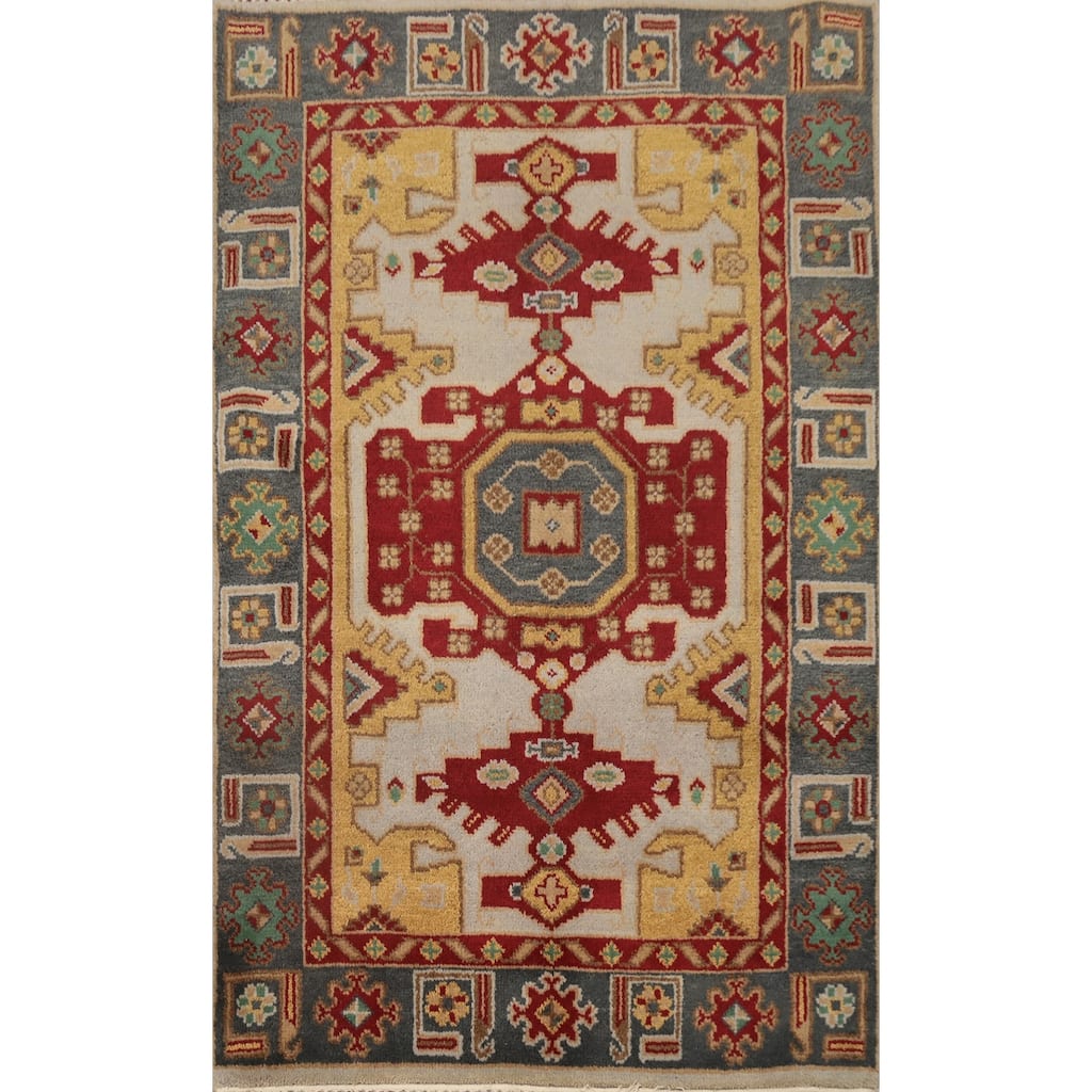 Hand Knotted Oriental 100% Wool Carpet Traditional Geometric Beige & Ivories Viss Area Rug - 5' 9'' X 4' 0''