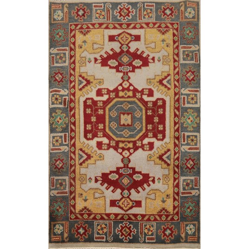 Hand Knotted Oriental 100% Wool Carpet Traditional Geometric Beige & Ivories Viss Area Rug - 5' 9'' X 4' 0''