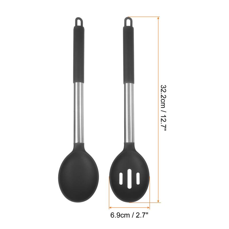 2pcs Silicone Cooking Spoons, Heat Resistant Cooking Utensils Set - Black