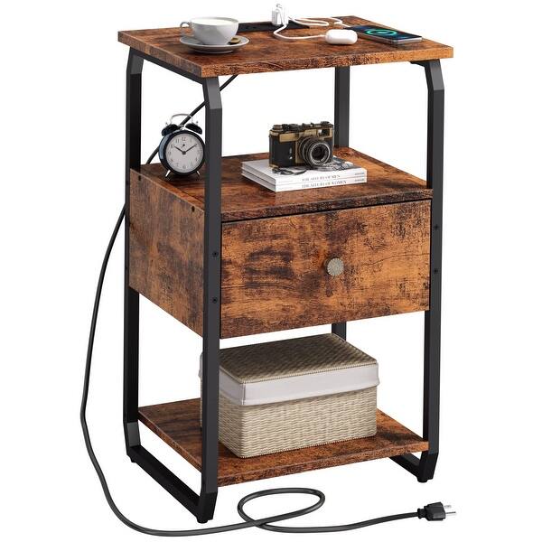 Nightstand with Charging Station, Bedside Tables with USB Ports and