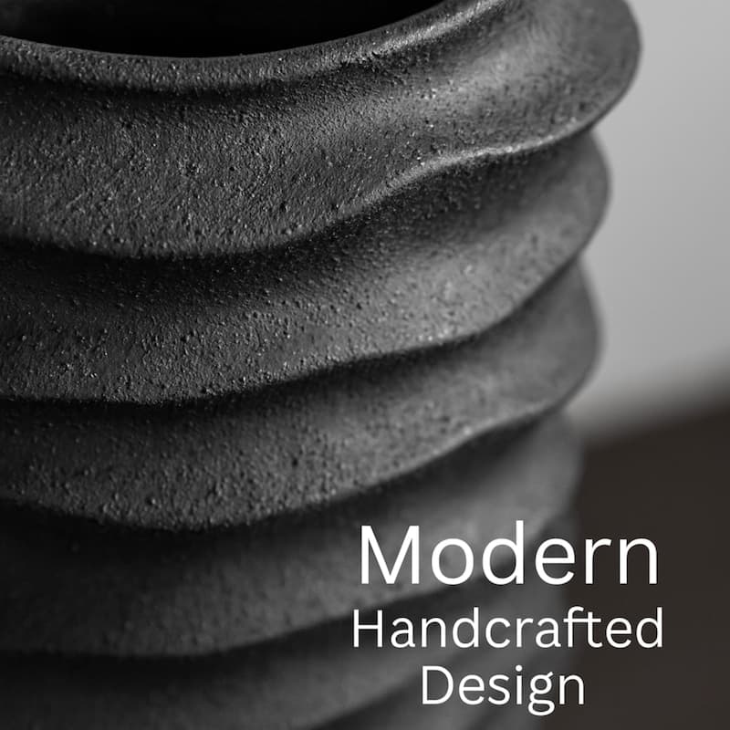 Aria Home Black Ceramic Vase Set of 2 with Large Cylindrical Design