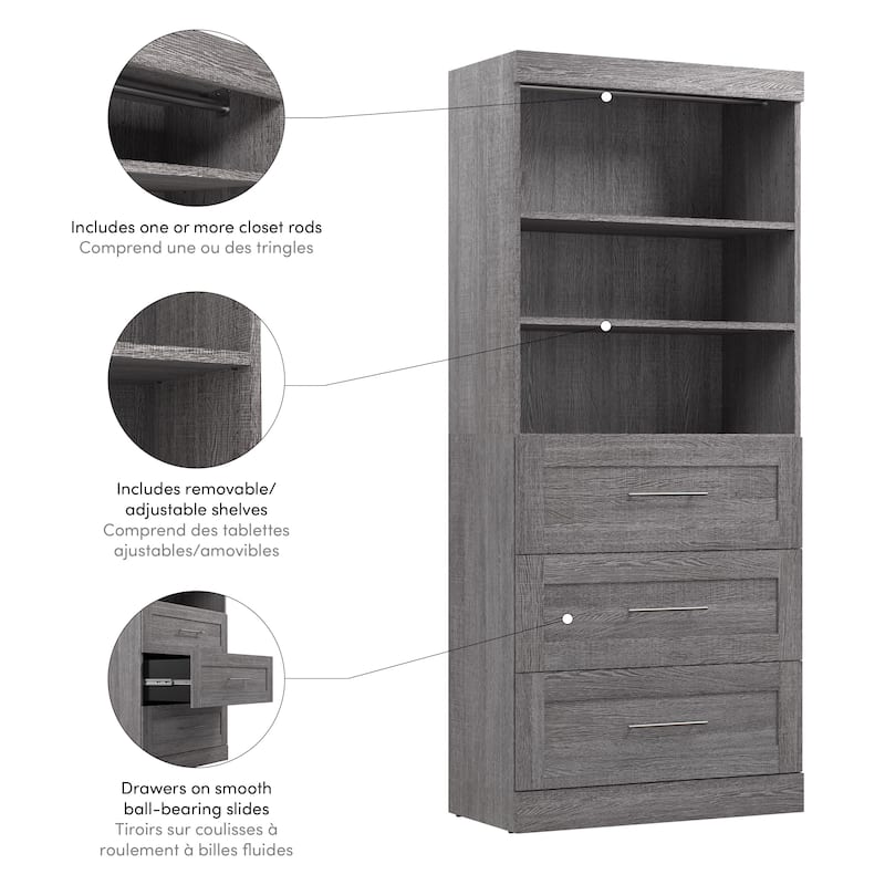 Bestar Pur 36W Closet Organizer with Drawers and Shelving