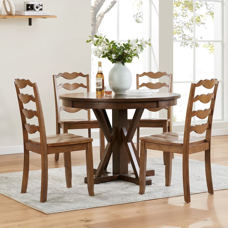Distressed 17"W Wooden Ladder Back Dining Chairs - Set of 4 - Antique Walnut
