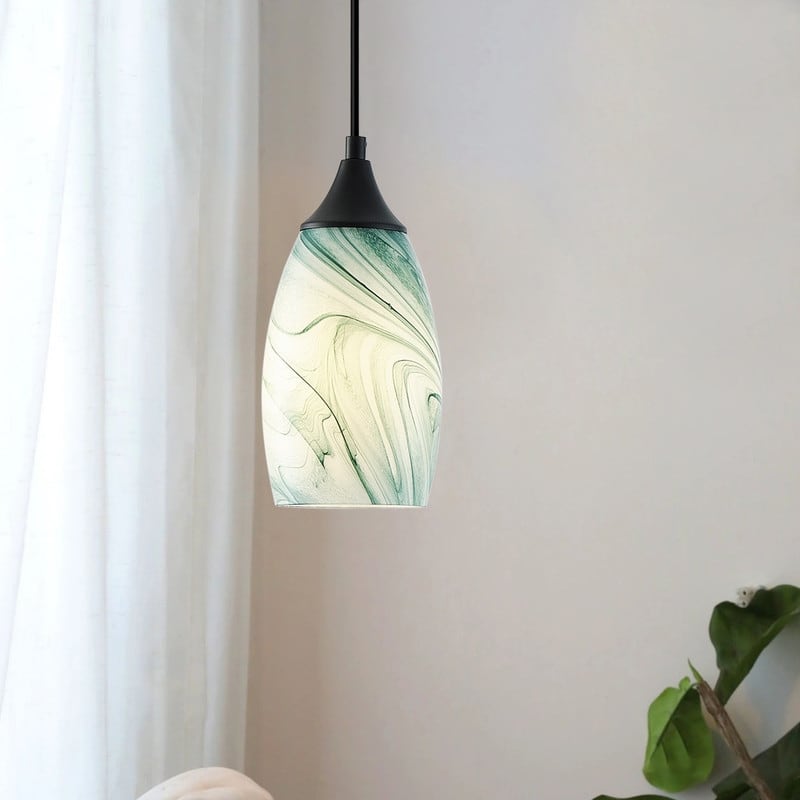 Black Metal and Glass Pendant Light for Kitchen Island Dining Room